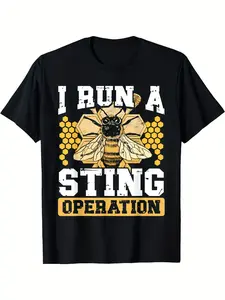 Men'S & Women'S Vintage Beekeeping Graphic T-Shirt - Funny "I Run a Sting Operation" Slogan & Queen Bee Design - Soft Breathable Crew Neck Tee for Beekeepers Casual Outdoor Apparel Machine Washable All-Season Comfort Fit Beekeeping Gear