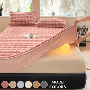 Faux Rabbit Fur Fitted Sheet Set, Ultra Soft Warm Solid Color Bedding, 3-Piece Luxury Bed Sheet Set with 1 Fitted Sheet & 1/2 Pillowcases, All Season Cozy Bedding for Bedroom Dorm Sofa, Fluffy Plush Christmas Gift