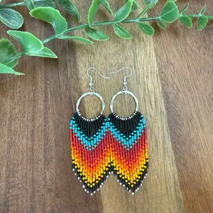 Handmade Beaded Earrings with Vibrant Rainbow Colors and Unique Zigzag Design for Stylish Accessory