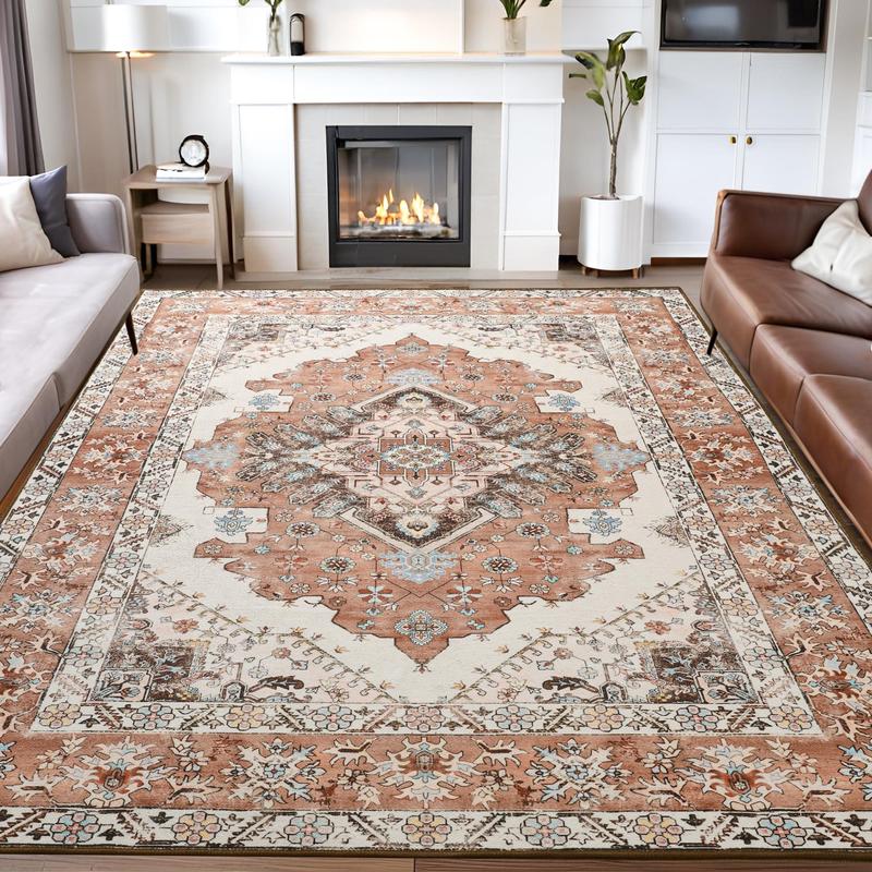 9x11 Feet Orang Machine Washable Vintage Area Rug Non-Slip Low Pile Large Rug For Living Room, Bedroom, Farmhouse, Dining Room, 5x8, 7x10 Feet 9x11 Feet Orang Machine Washable Vintage Area Rug Non-Slip Low Pile Large Rug For Living Room, Bedroom, Farmhouse, Dining Room, 5x8, 7x10 Feet