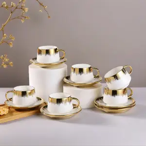 3.5oz Simple Ceramic Petal Coffee Cup and Saucer Set, Ideal for Espresso, Home Gatherings, Afternoon Tea, Durable High and Low Temperature