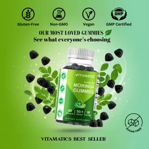 Vitamatic Sugar-Free Moringa Gummies - 10000 mg per Serving - 60 Pectin-Based Gummies - Essential Minerals Supplement - Clean Fitness - Multicolor Flavors - Non-GMO & Gluten-Free - Natural & Vegan