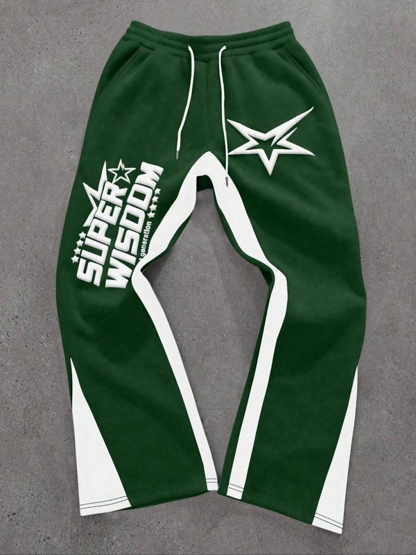 Men's Colorblock Letter & Star Print Sweatpants, Casual Comfy Straight-leg Pants for Daily Wear, Men's Trousers for All Seasons, Athleisure Style Bottoms