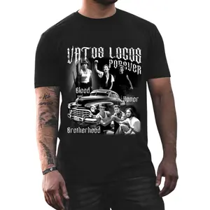 Vatos Locos Forever - Unisex T-Shirt Tee Hoodie Sweatshirt Oversized Outfits Casual, Chicanos Clothing, Cholo Clothes Mexican Style, Digital Print for Outdoor,  Streetwear Summer