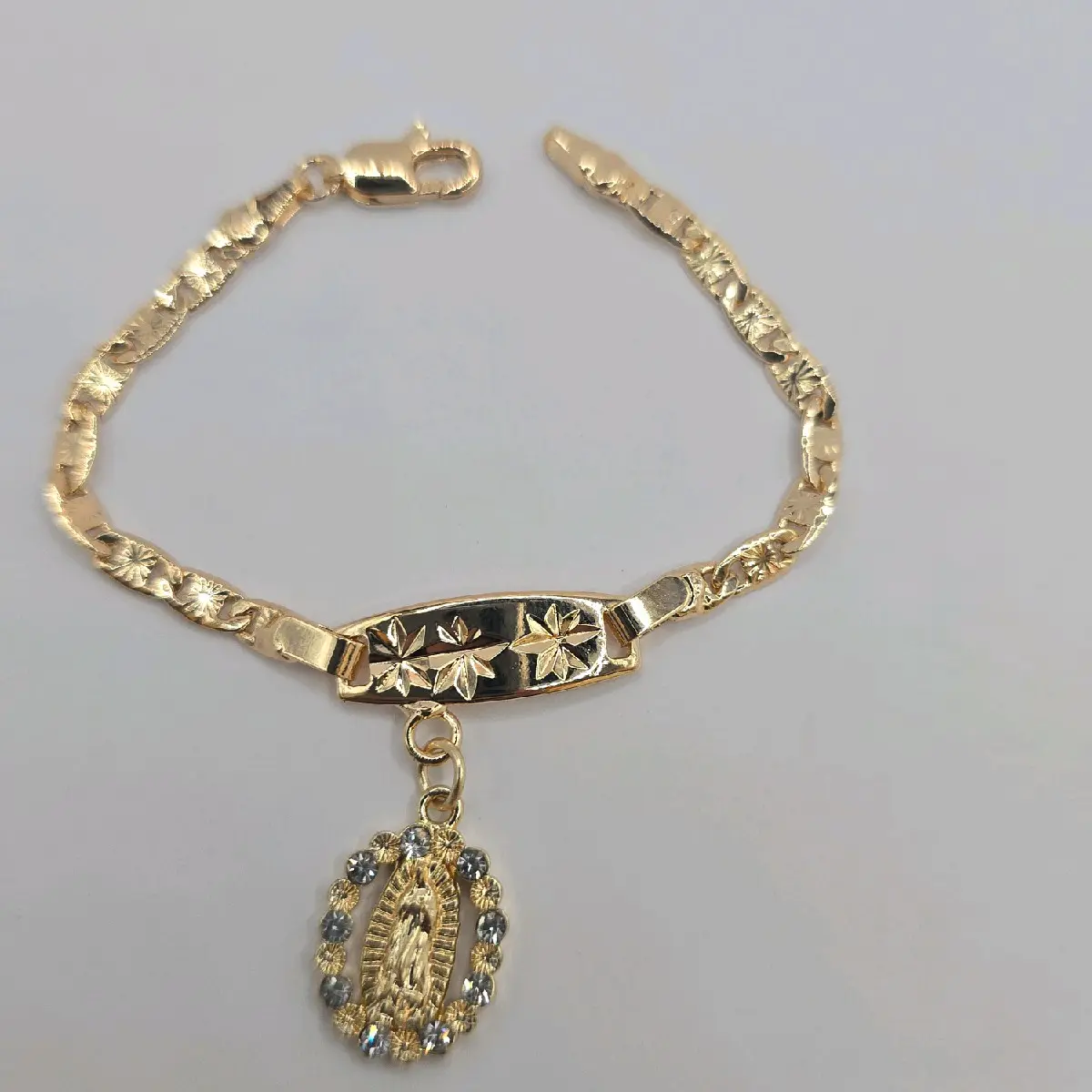 VIRGIN MARY ID bracelet new style with stones gold-plated  6"inches kids size babyes