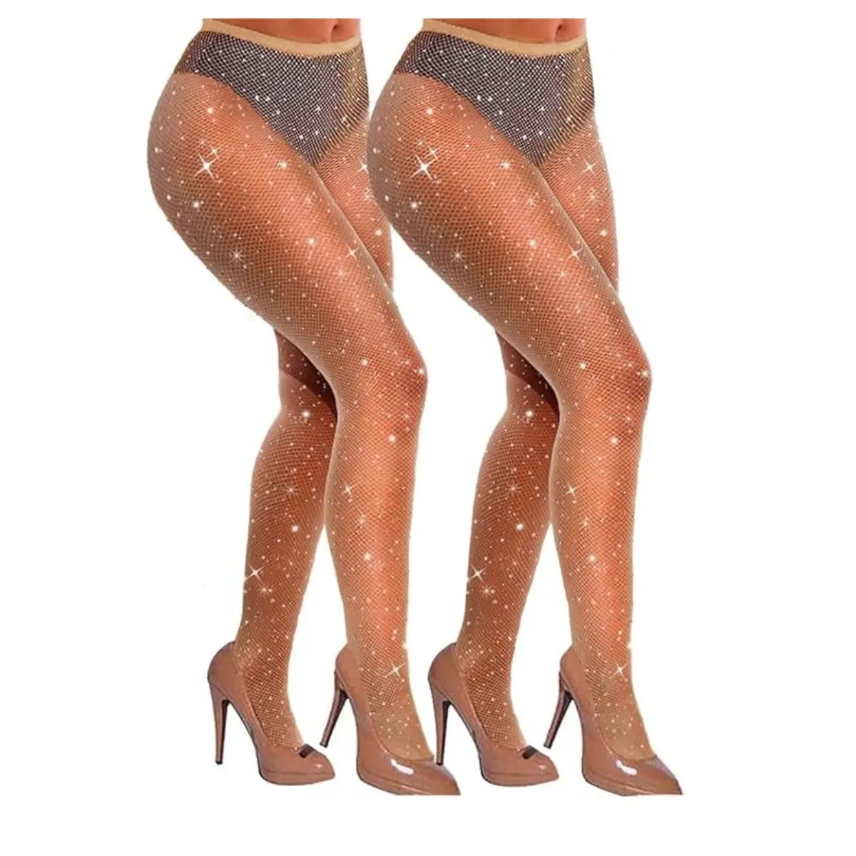 2 Pack Sparkly Rhinestone Fishnet Tights for Women – High Waist Jeweled Party Stockings