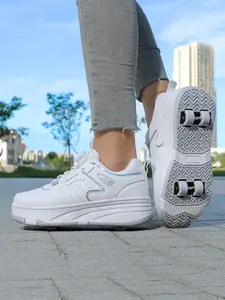 Girls' Four-Wheel Roller Skates, New Wheel Sports Shoes, All-Season PU Leather Lightweight Durable Skate Shoes, Fashionable Skate Shoes