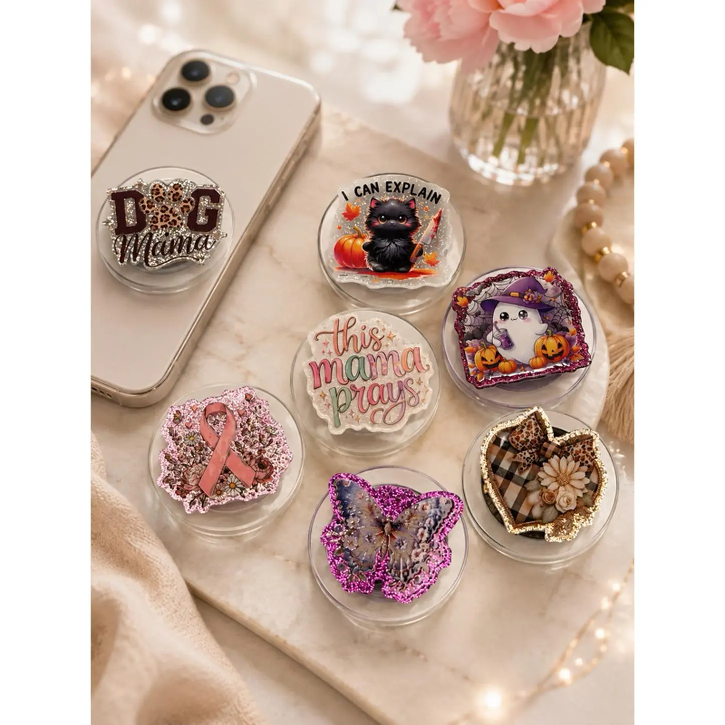 Magnetic Pop Sockets for Any Phone - Magnetic Grip, Plastic Body, Round Base, Decorative Designs, Phone Holders, Aesthetic Enhancement, Multiple Designs Available on Request