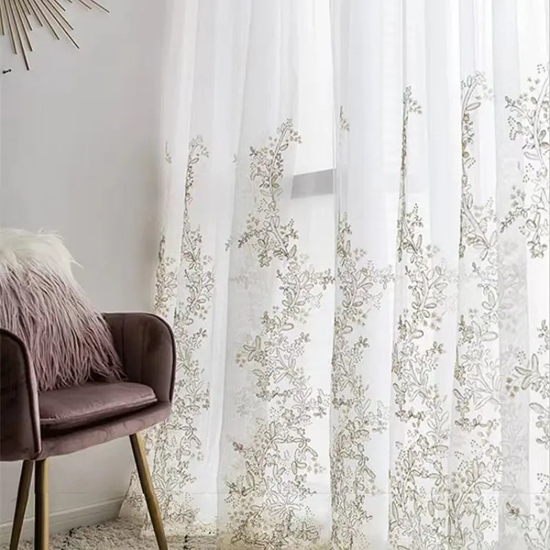 1pc Korean Style Fresh Plant Embroidered Curtain, Natural Vine Floral Pattern, Perfect for Bedroom Living Room Balcony, 3D Embroidery Craft