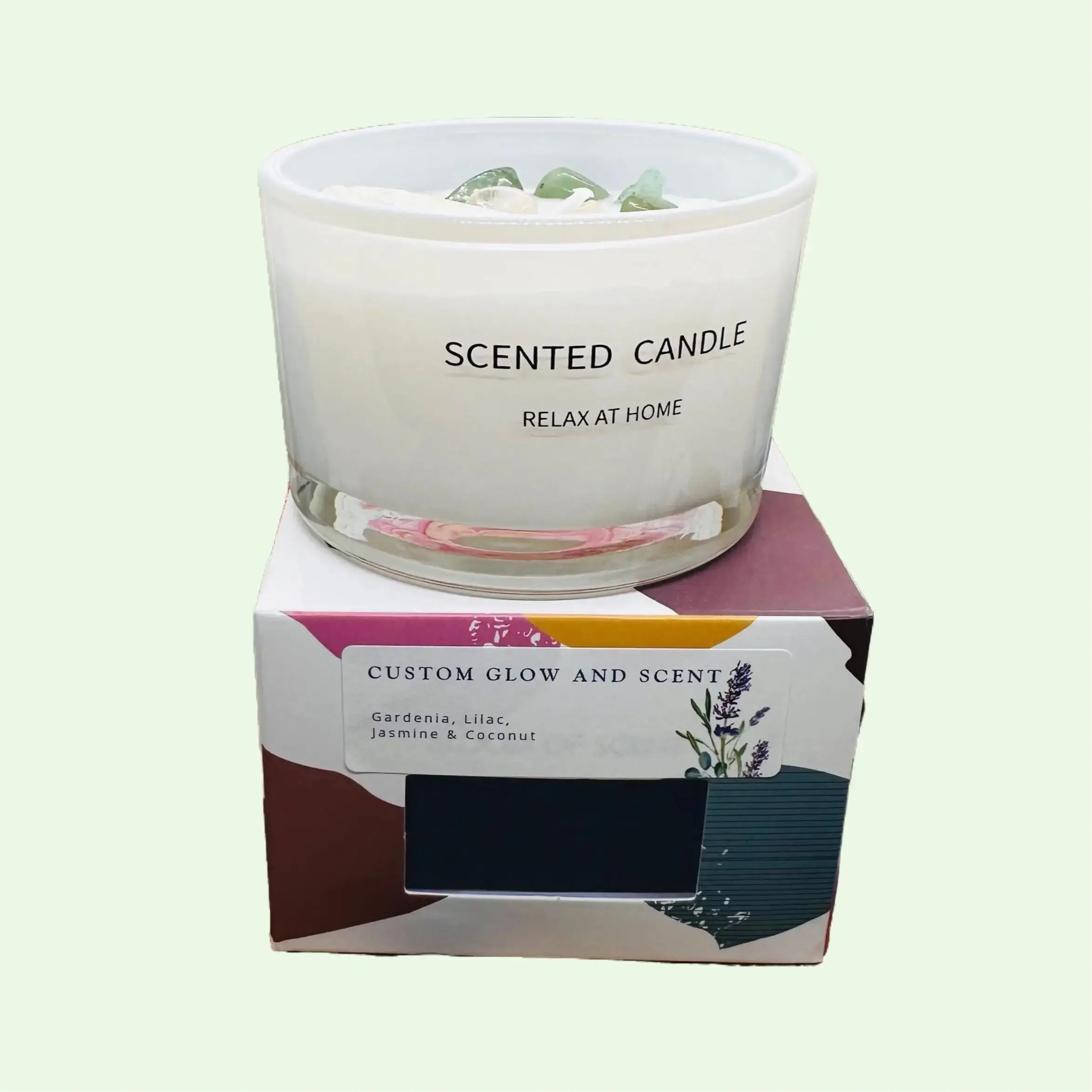 Custom Glow and Scented Candle - Gardenia Lilac Jasmine & Coconut Scented for Household Relaxation Aromatic Notes Gardenia Lilac Jasmine Coconut Ideal for Any Setting No Warranty