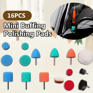 16Pcs Mini Buffing Polishing Pads Kit, Car Details Mini Polisher Foam Pads for Drill Rotary Tool Buffer Tight Area Detailing Paint Polish Waxing & Glaze, Interior Headlight Door Handles