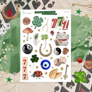 Lucky Charms • Junk Journal Sticker Sheet • Trinkets & Tidbits • Scrapbook Stickers • Vision Board • Retro Aesthetic • Good Luck Charm