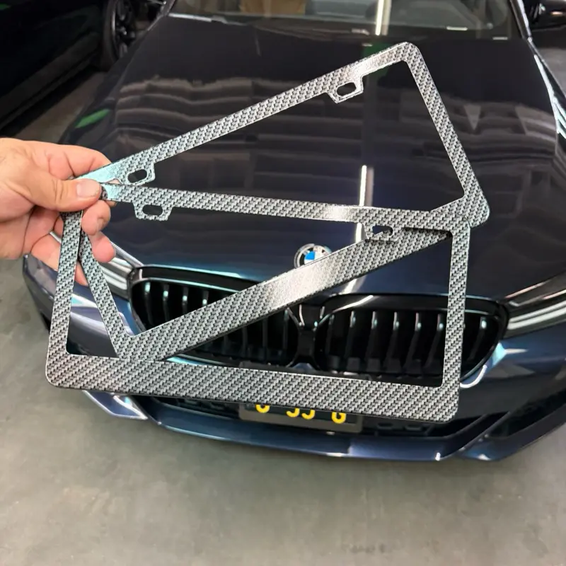 2-Pack Carbon Fiber Print Aluminum License Plate Frames, Automotive Car Exterior Chrome Trim Accessories with Mounting Hardware