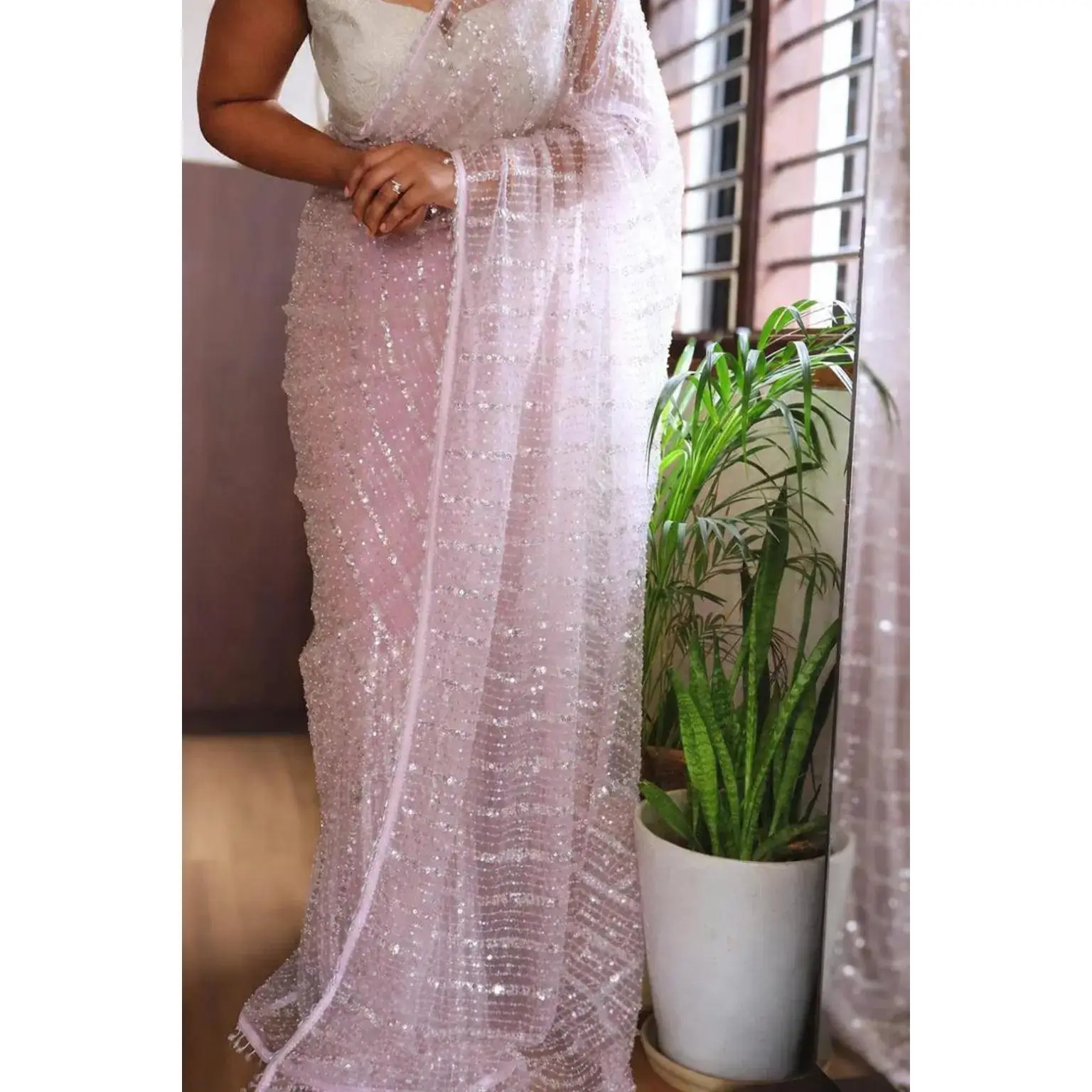 Pre-stitched saree Pink
