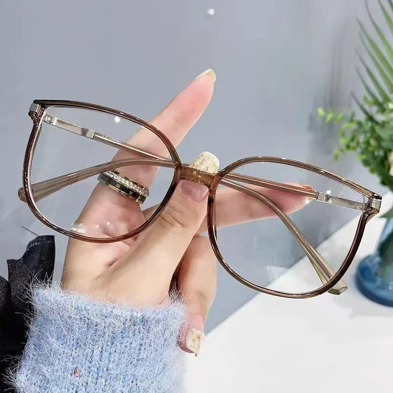 Women's Oversized Cat-Eye Anti-Blue Light Sunglasses - Trendy Frames, Bold Look, Lightweight PA Construction, Natural Lens, Simple Yet Statement-Making Design, Semi-Rimless, Solid, Eyewear Fashion, Everyday Accessory