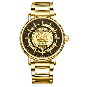 OIDEA Men's Stainless Steel Masculine Round Sleek Quartz Watch, Mechanical-Style Open Dial, Calendar Display, Adjustable Removable Band, Analog Wrist Watch, Masculine Quartz Watches, Round Quartz Watches