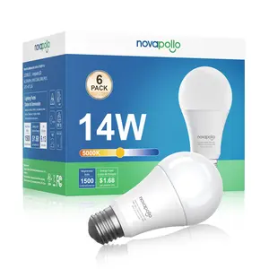 NOVAPOLLO LED Light Bulbs，4/6/12/24 Pack，Non-Dimmable，5000K Daylight White，A19 14W LED Bulbs， 100Watt Equivalent，1500 LM，CRI 80，120V，E26 Base，Household Essential，Energy Efficient， LED Light Bulb for Kitchen，Range Hood， Living Room，Bedroom，UL/FCC Listed
