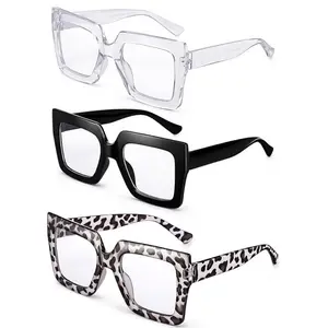 3PCS Glasses For Women, Fashionable Thick Square Computer Black Glasses, Reading Glasses With Transparent Lenses For Women, Suitable For Reading Books, Mobile Phones, Office Work