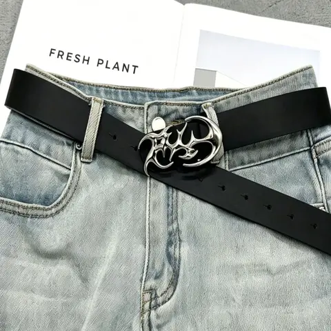New Y2K Hollow PU Leather Punk Style Men's Belt, Punk Fashion Belt, Street Style Belt, Casual Style Belts, Trendy Belt, Perfect Gift for Summer, Casual, Business, Outdoor, Travel, Halloween