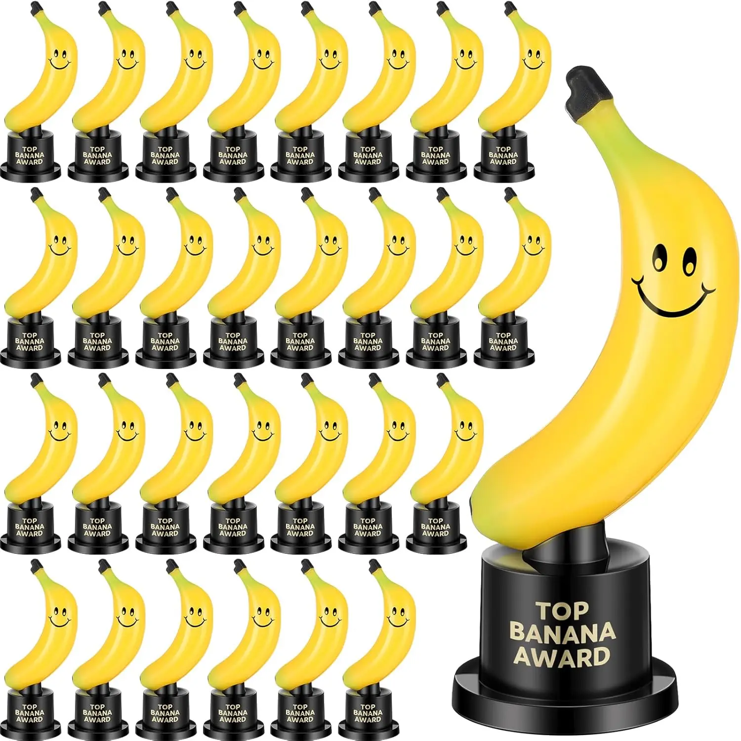 Top Banana Award Trophy Plastic Cute Fun Award Trophy Smiling Yellow Banana on Black Stand Funny Trophies Gifts