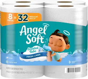 Angel Soft Toilet Paper with Fresh Linen Scented Tube - 8 Mega Rolls of Soft and Strong Toilet Tissue, 32 Regular Rolls - Kitchen, Wipes