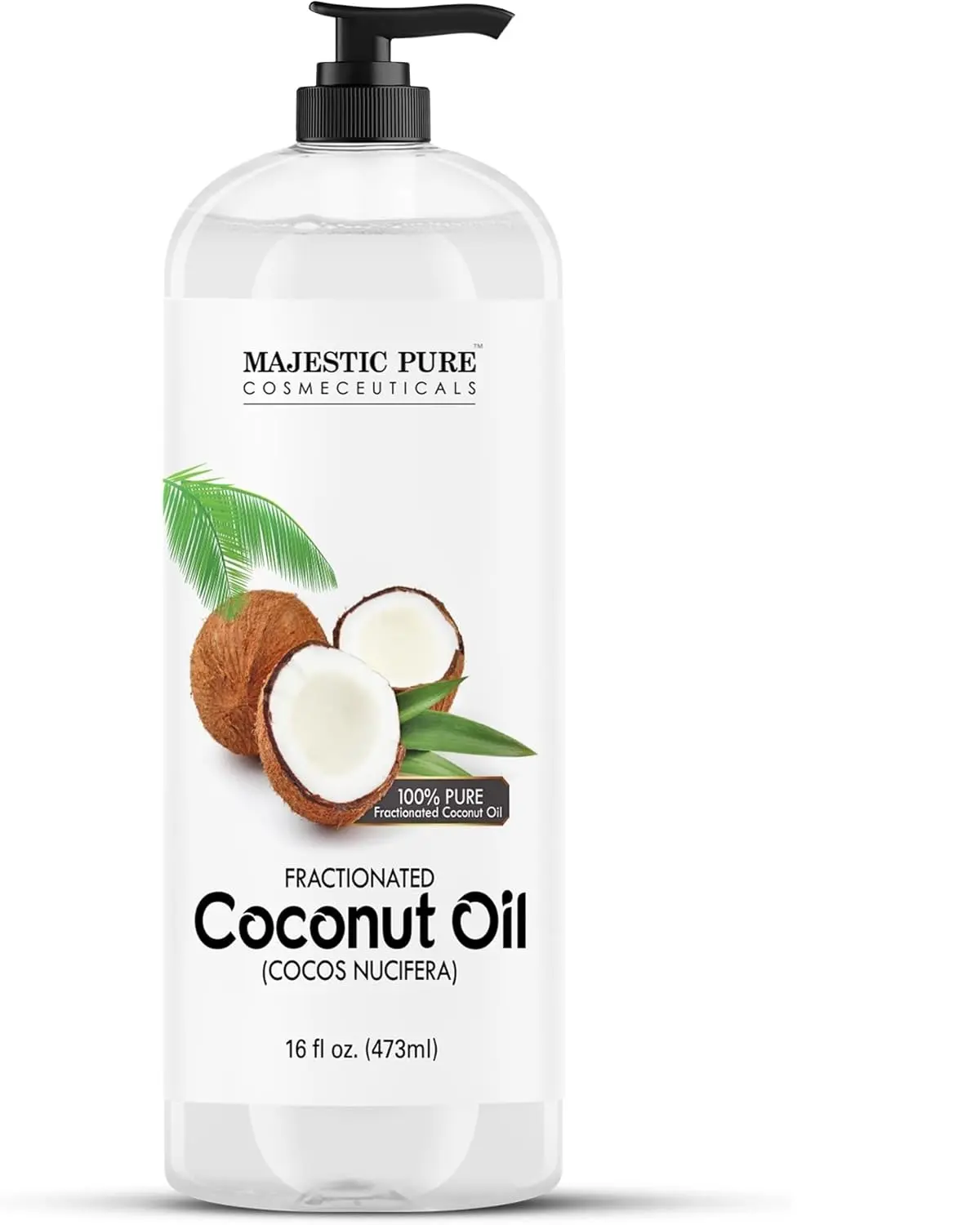 Majestic Pure Fractionated Coconut Oil, 100% Pure Body Oil - 16 Fl Oz | Lightweight Liquid Carrier Oil for Essential Oils, Massage, Skin, Hair & DIY Personal Care Applications