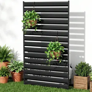 WHIFFEE 1 Panels Privacy Screen Outdoor No Dig Metal Garden Fence For Air Conditioner Fencing Outdoor Divider Patio Privacy Fence Panel 42"/63" H X 38" W Black