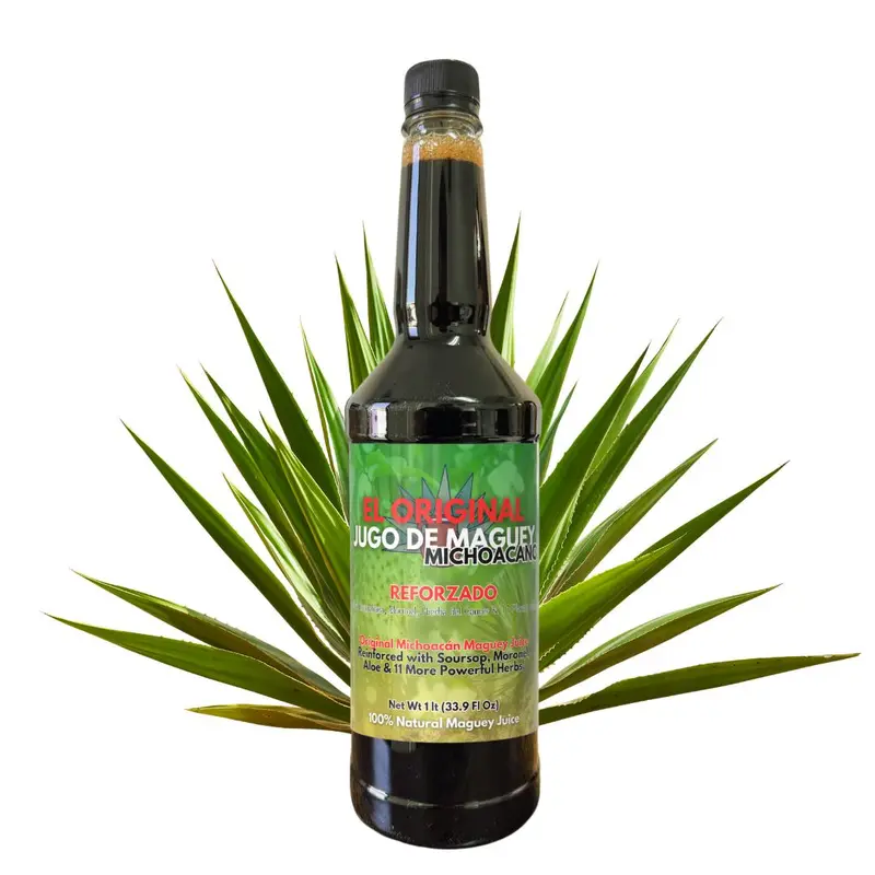 Maguey Juice - Jugo De Maguey Reforzado con Guanabana, Moronel, Cancerina, Aloe - Michoacano Tarasco de 1 litro (33.3Fl Oz) Asado (Reinforced) Natural Traditional