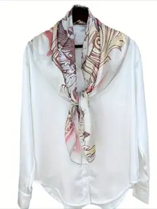 100% Mulberry Silk 34.64" Square Scarf Shawl, Vintage Pattern, Elegant & Stylish, All-Season Versatile, Perfect Gift for Valentine’s Day, Christmas & Mother’s Day