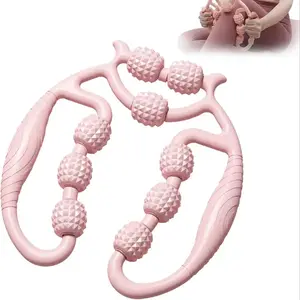 Circular Leg Clamp,2025 New Manual Massage Relax Roller with 9 Wheels,Clamp Leg Massager Multifunctional Ring Roller Neck Hand Arm Muscle Relaxer for Indoor Sports Yoga (Pink) outdoorfun