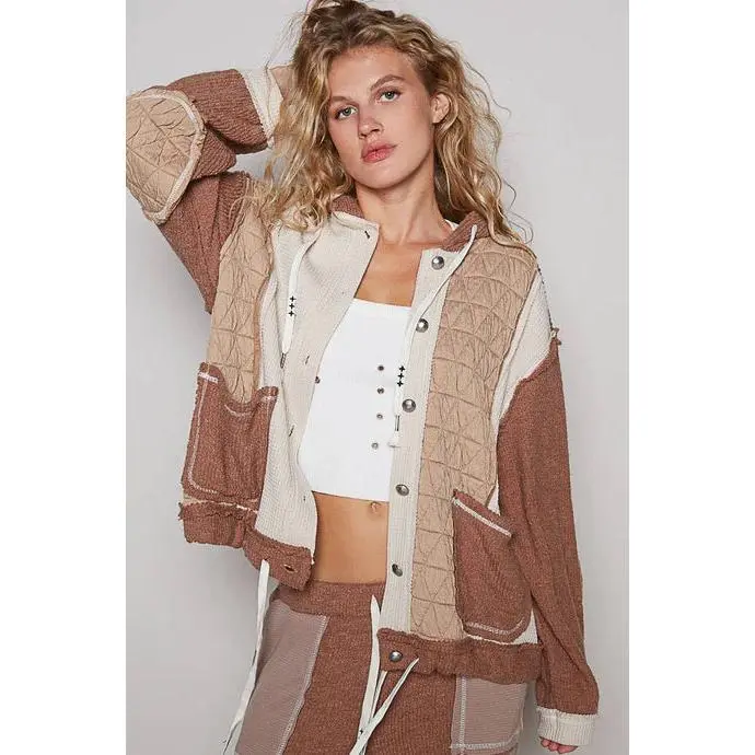 Multi Fabric Quilted Hoodie Jacket