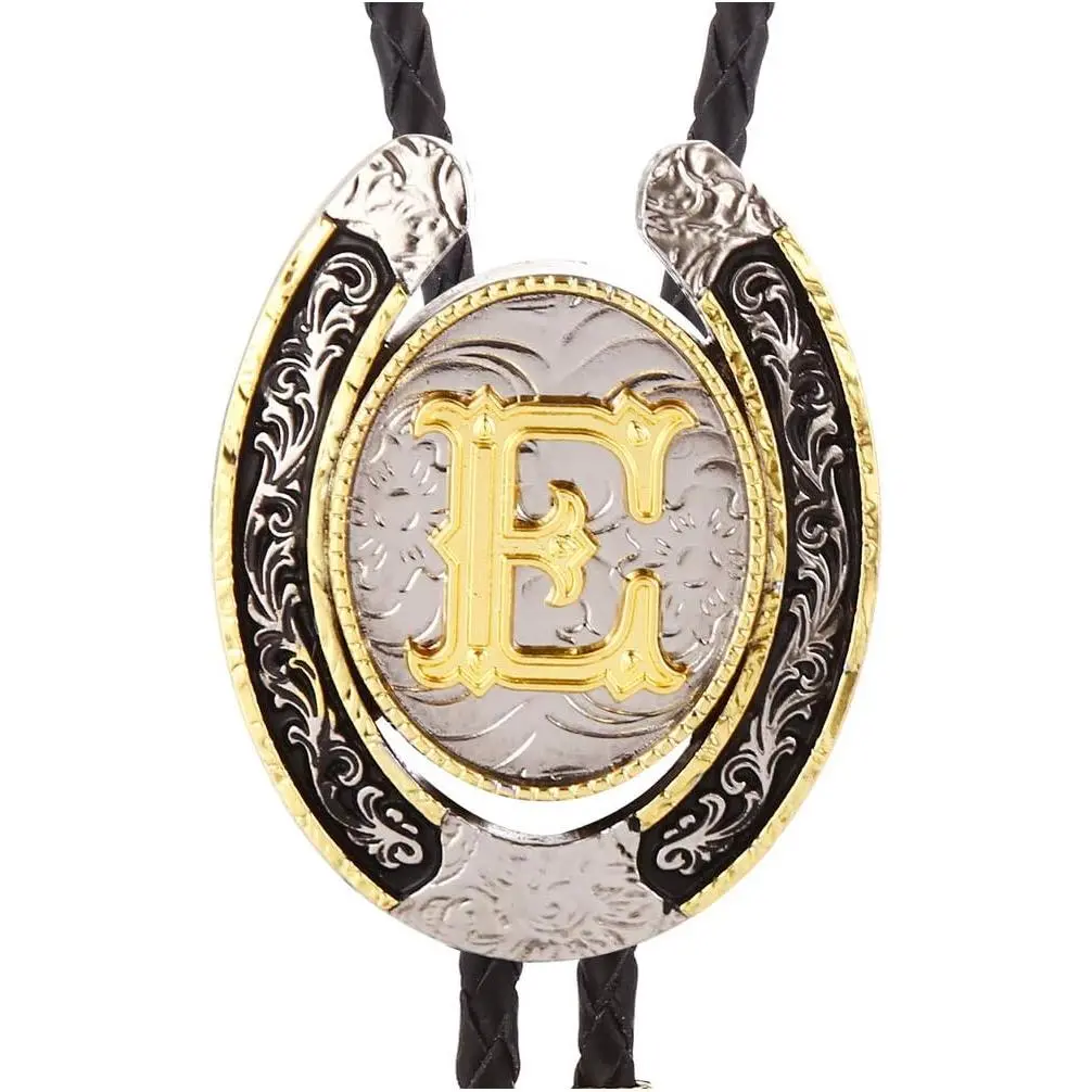 Stylish Western Cowboy Bolo Tie for Men & Women with Golden Initial Letter A-Z, Zinc Alloy Pendant on a Braided Leather Cord, Stylish Tie Design, Tie Design