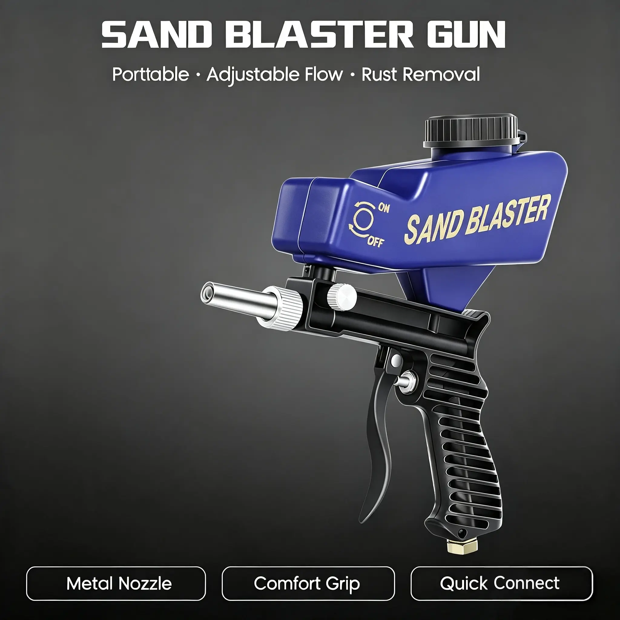 Portable Pneumatic Sand Blaster Gun Kit - Handheld Air Sandblasting Tool with Nozzle, Connector for Surface Prep, Surface Preparation Work