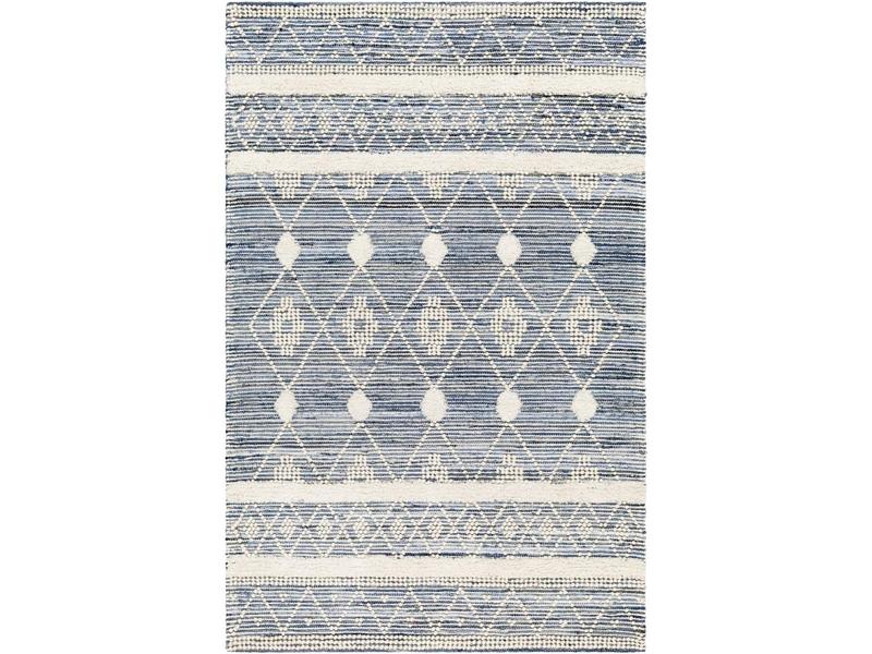 Livabliss Nadine NDD2302-576 Artisanal Handmade High Pile Hand-Woven Cotton Wool Global Style Area Rug, 5ft x 7ft6in Rectangle, Ivory-Blue Cozy Indoor Floor Decor, Handcrafted Area Rugs for Handwoven Home Aesthetic