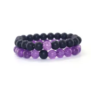 Black and purple bracelets for men and women 8mm couple bracelets, fashion accessories gift bracelets (sky blue 2 pieces/set)