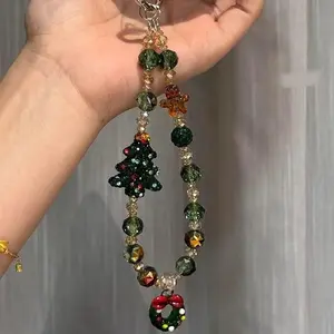 Green Christmas Tree Bead Phone Strap, Luxurious and Minimalist Accessory, Fashionable and Personalized Wind Chime Keychain