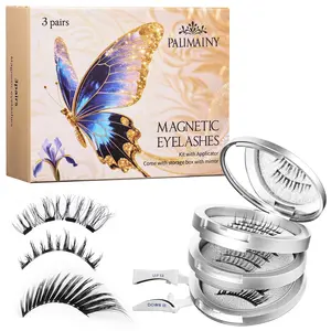 Palimainy Magnetic Eyelashes 3 Pairs 3 Styles Natural Wispy Butterfly No Glue Needed Reusable Waterproof Easy Apply Makeup Curler Flawless Cosmetic