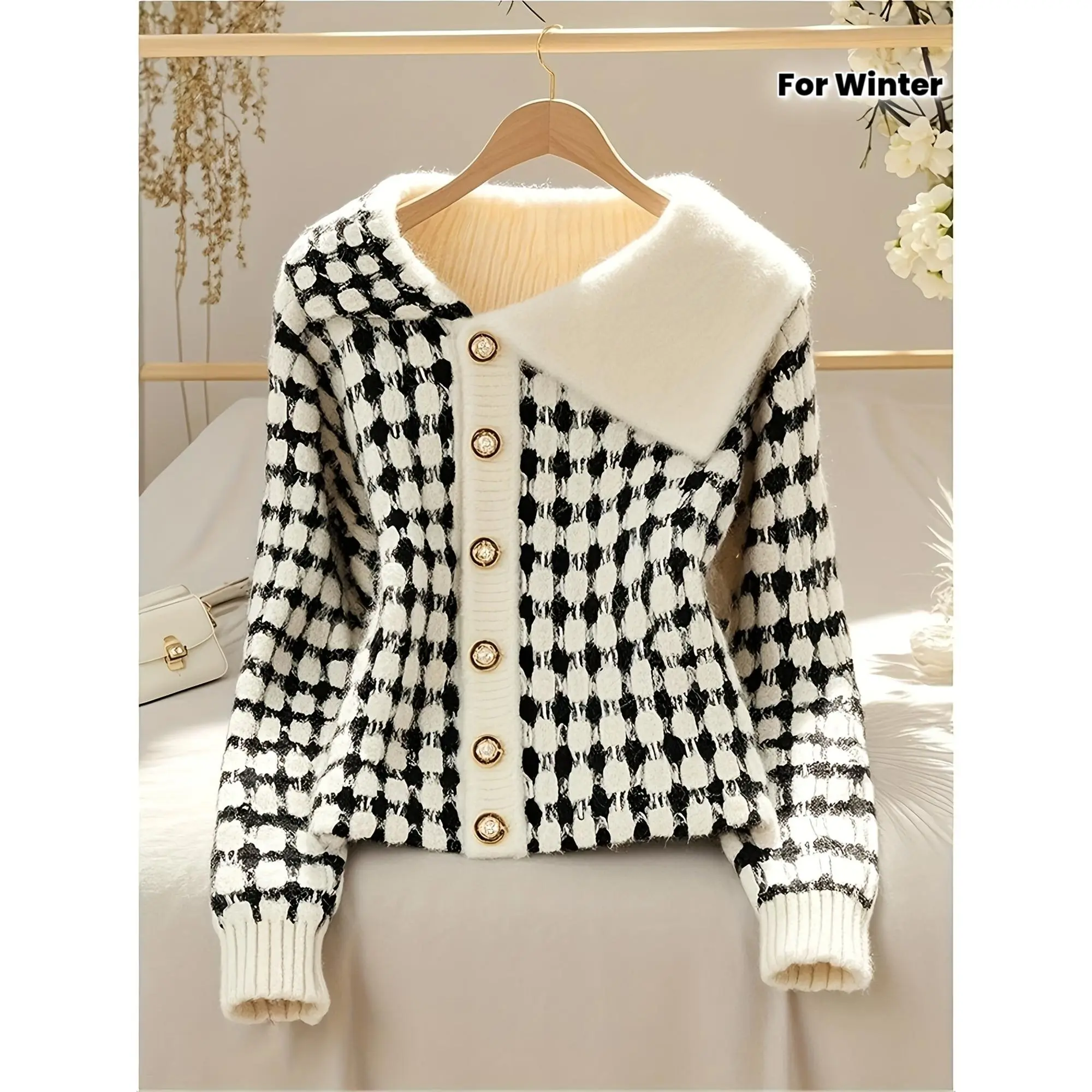 Women's Chic Knitwear Tops - Winter Warm Structured Blazer-Like Sweater Jacket, Solid Grey Long Sleeve Lady's Piece with Elegant Collar, Button-Front, Korean-Inspired Layering for Office & Semi-Formal Wear (Hand Wash/Dry Clean)