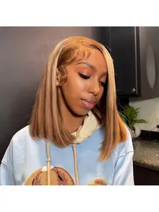 180% Highlight #4/27 Bob Wig 13x4 HD Lace Front Wig Highlight Ombre Human Hair Wigs Honey Brown 13x4 Straight Lace Frontal 100% Remy Wigs Straight Bob Wig Pre Plucked With Baby Hair 8-16 Inch Glueless HD Wigs
