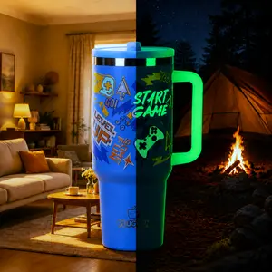 Plugfun 40oz Stainless Steel Thermos Cup Stay Hot or Cold All Day, Perfect For Car, Travel & Outdoor Camping, Large Capacity, Trendy Design, Glow-in-The-Dark, E-Sports Gaming, Insulated Tumbler With Handle.GraduationGift, Father'sDayGift, Deals for you