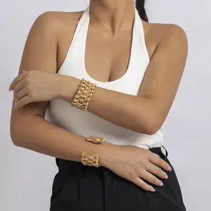 Gold Cuff Wide Bracelets for Women Multi-layer Winding Wave Design Big Open Adjustable Bangle