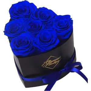 7 Flower Forever Heart Shape Box - Preserved Roses Gift for Her, Preserved Flowers, Blue