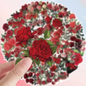 50 Rose Flower Stickers Durable Vinyl Decals High Adhesive Stickers for Water Bottles Notebooks Laptop Scrapbook Diary, Long-Lasting Floral Decorations