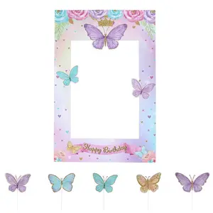 1 Set Party Style Photo Frame with Butterfly Decor, Rectangular Frame Ideal for Birthday Gifts and Party Use