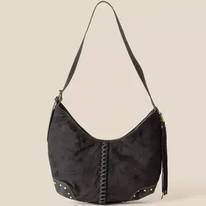 Women's Braided Panel Hobo Shoulder Bag, Faux Leather Polyester Blend Hobo Bags with Adjustable Strap
