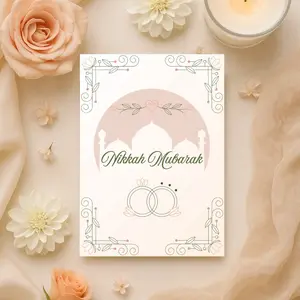 Minaret Collections Islamic Greeting Card, Nikkah Mubarak Design with Elegant Floral Accents and Ring Symbol, 5x7 Folded Card for Muslim Newlyweds with Quran Verse & Dua, Includes Envelope