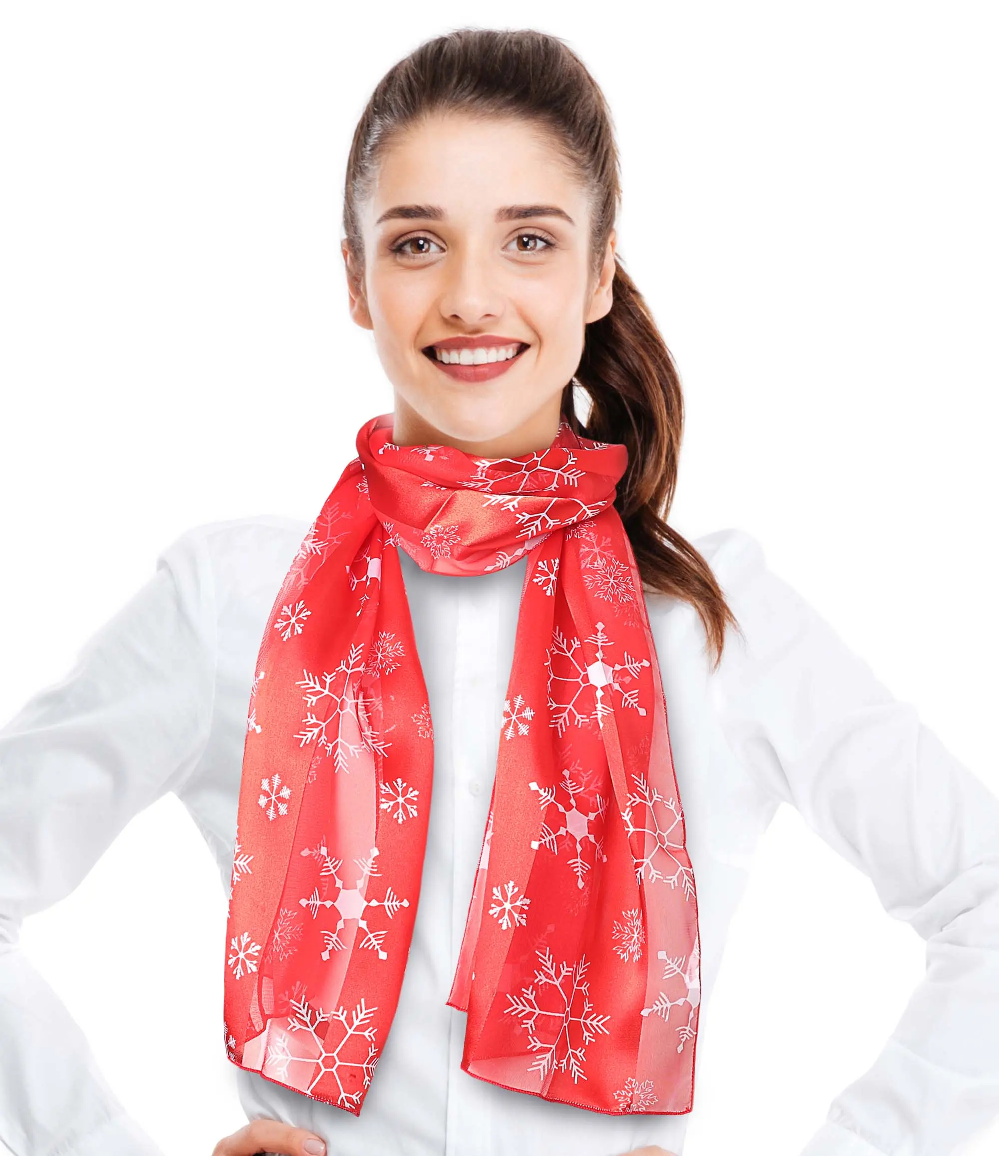 CBC Crown Women's Elegant Snowflake Christmas Scarf - Female Soft Touch Silk-Feel Polyester Lightweight Winter Accessory, Casual Printed, Hand Wash Only
