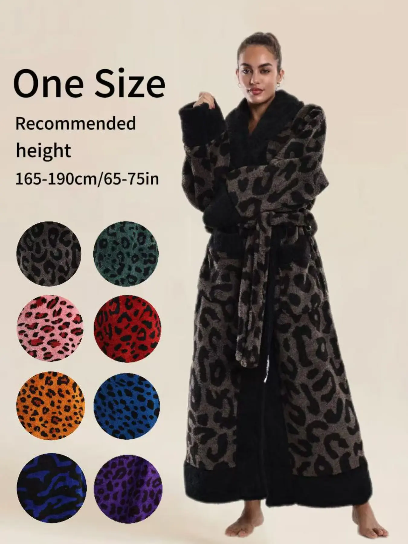 Luxurious Leopard Print Shawl Collar Bathrobe, Elegant Waist Belt, Large Pockets, Unisex, Soft and Comfortable