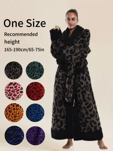 Luxurious Leopard Print Shawl Collar Bathrobe, Elegant Waist Belt, Large Pockets, Unisex, Soft and Comfortable, Dry Robes