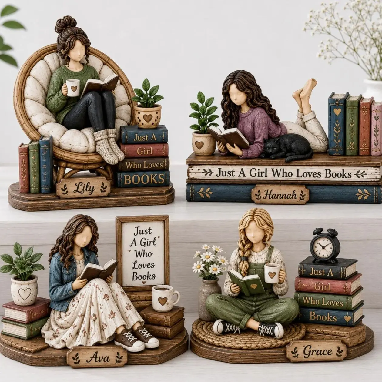 Personalized Book Lover Figurine, Custom Name Reader Statue, Bookworm Shelf Decor, Cozy Literary GIFT 2026 for Women, Girls and Friends